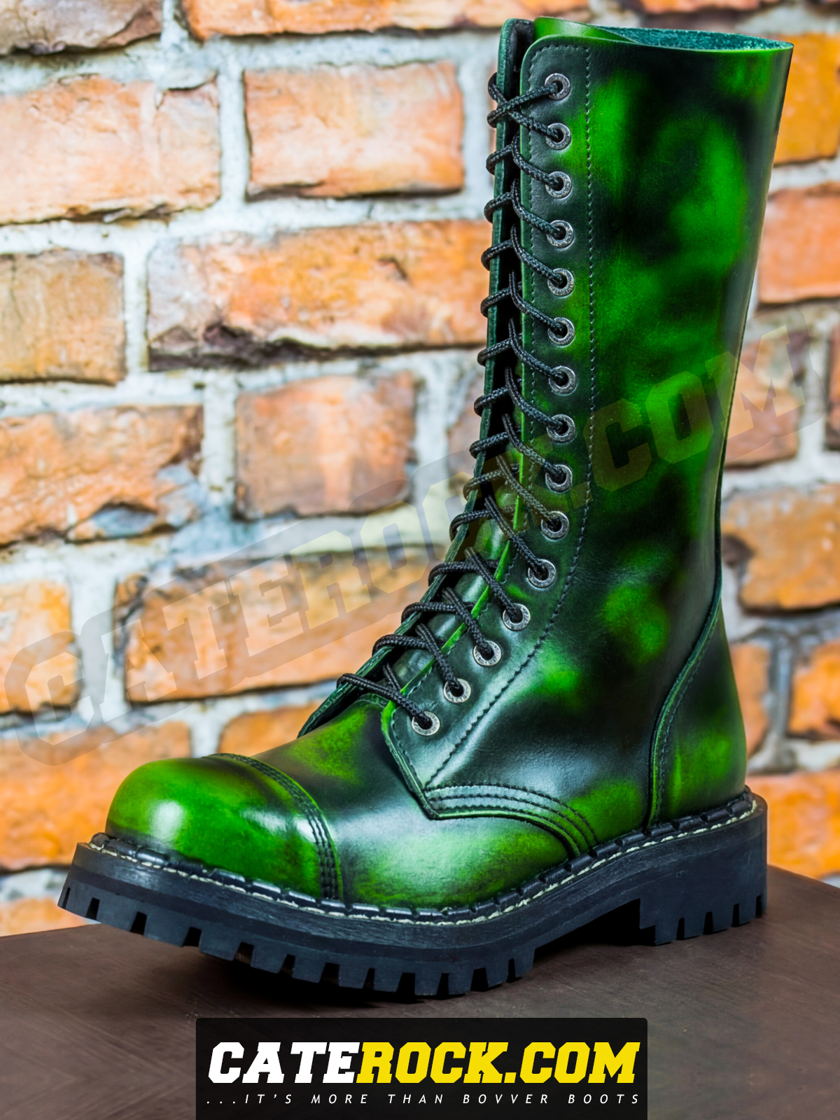 Bovver Boots 15 Eyelet (WIPED TO BRIGHT GREEN)