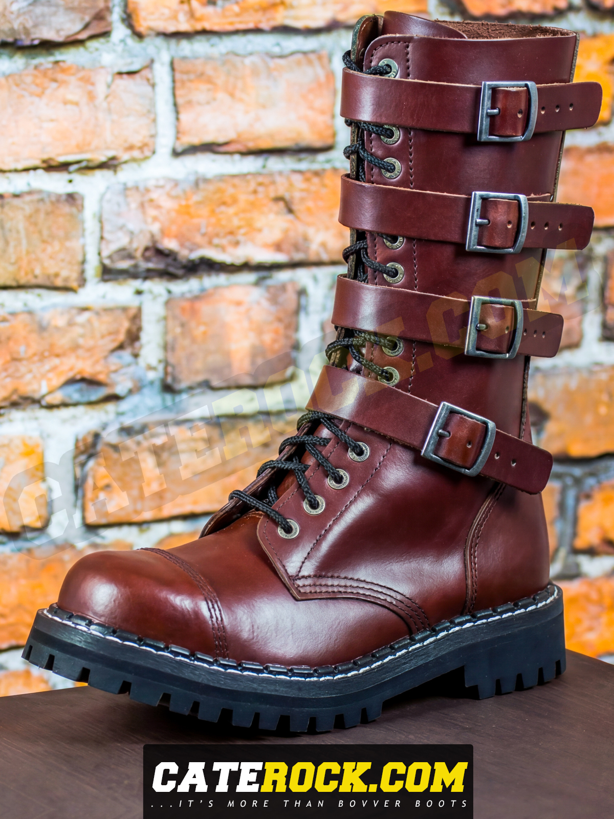 Bovver Boots 15 Eyelet + 4 Buckle (BROWN)