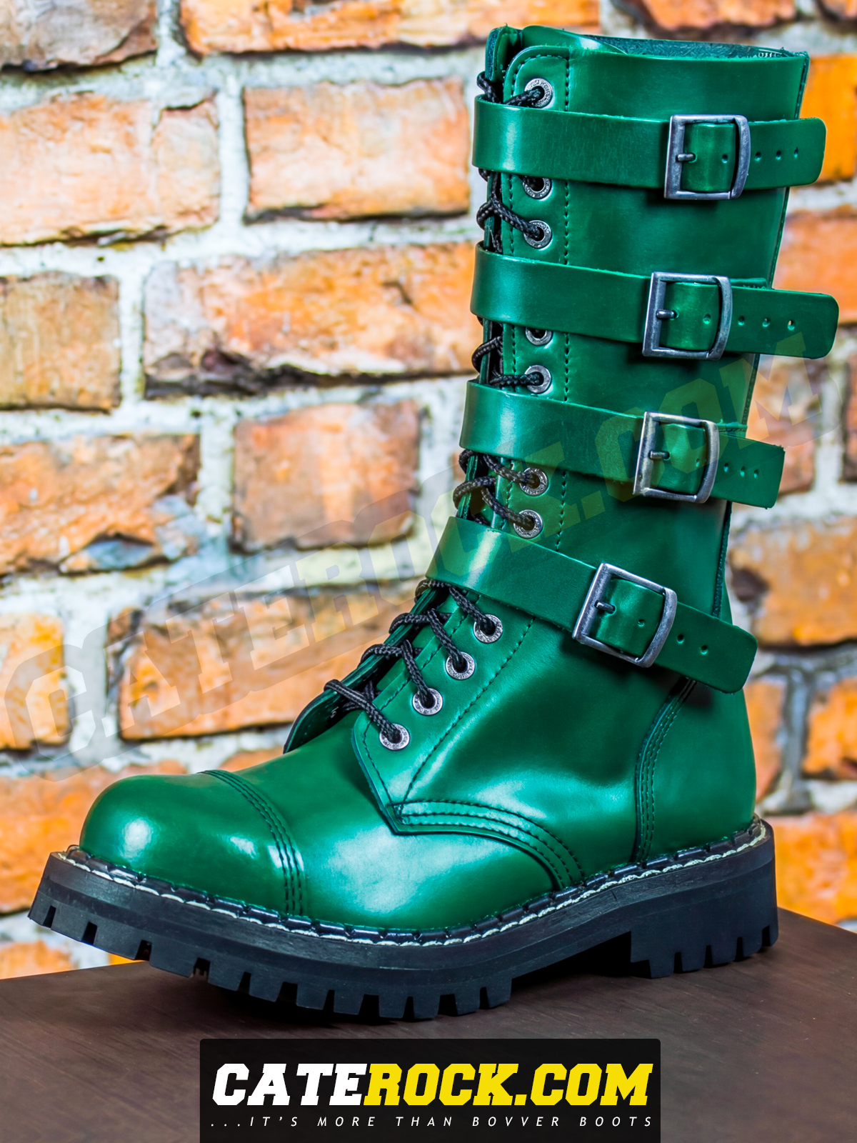 Bovver Boots 15 Eyelet + 4 Buckle (DARK GREEN)