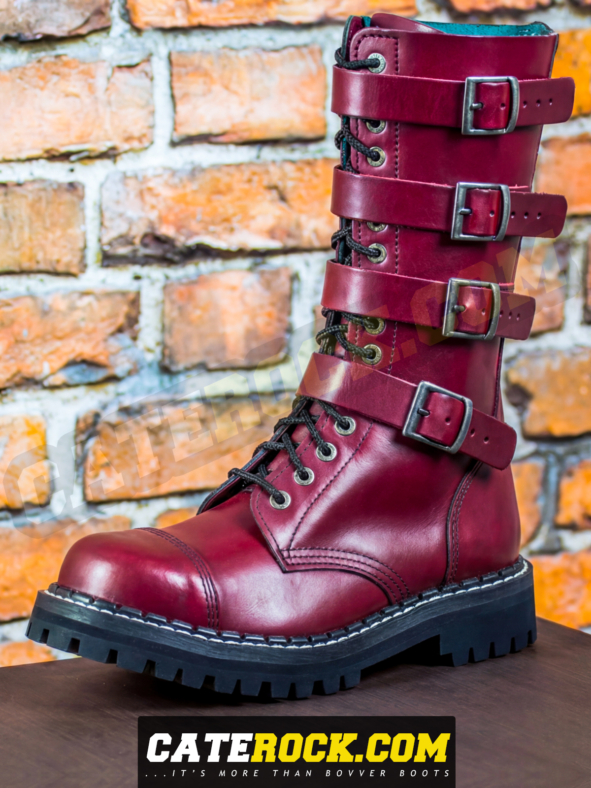 Bovver Boots 15 Eyelet + 4 Buckle (MAROON)