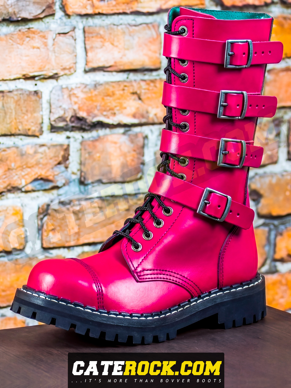 Bovver Boots 15 Eyelet + 4 Buckle (PINK)