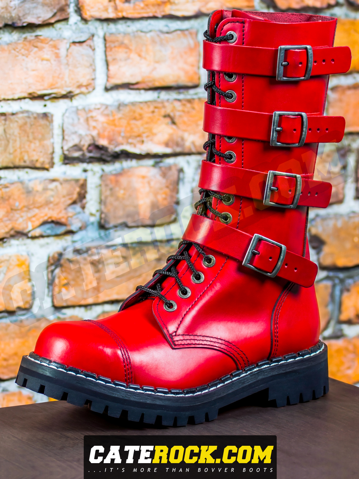 Bovver Boots 15 Eyelet + 4 Buckle (RED)