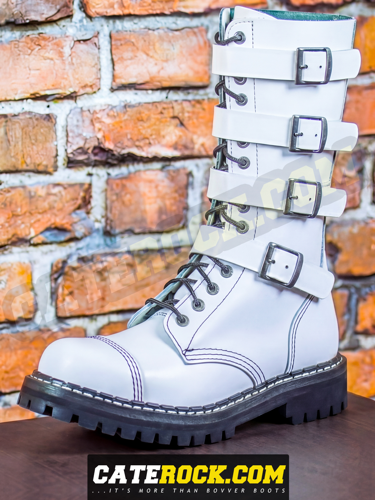 Bovver Boots 15 Eyelet + 4 Buckle (WHITE)