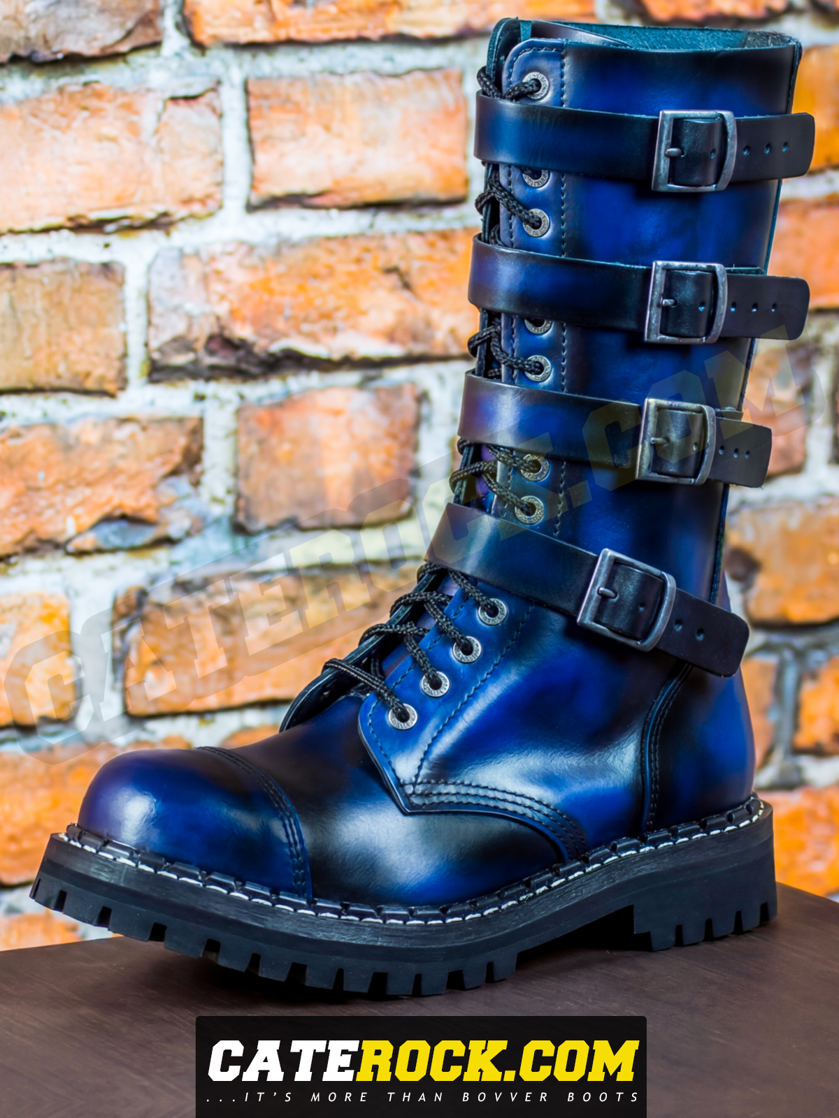 Bovver Boots 15 Eyelet + 4 Buckle (WIPED TO BLUE)