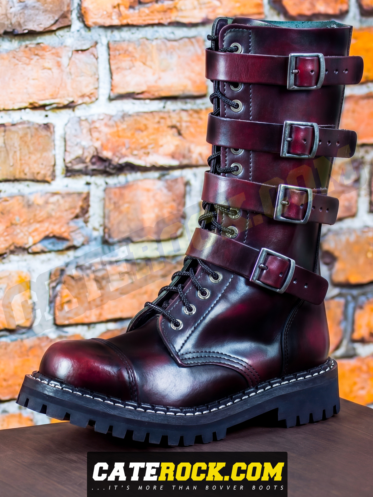 Bovver Boots 15 Eyelet + 4 Buckle (WIPED TO MAROON)