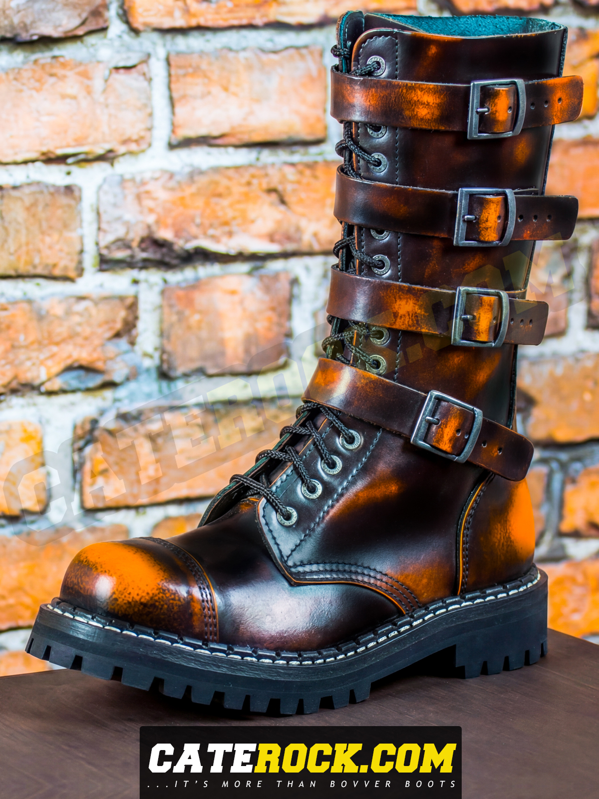 Bovver Boots 15 Eyelet + 4 Buckle (WIPED TO ORANGE)