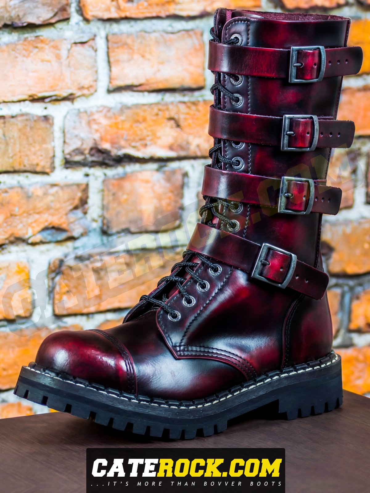 Bovver Boots 15 Eyelet + 4 Buckle (WIPED TO RED)