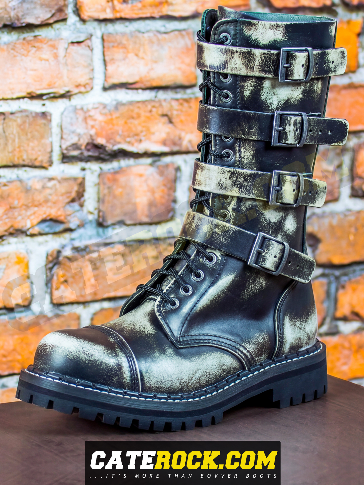Bovver Boots 15 Eyelet + 4 Buckle (WIPED TO WHITE)