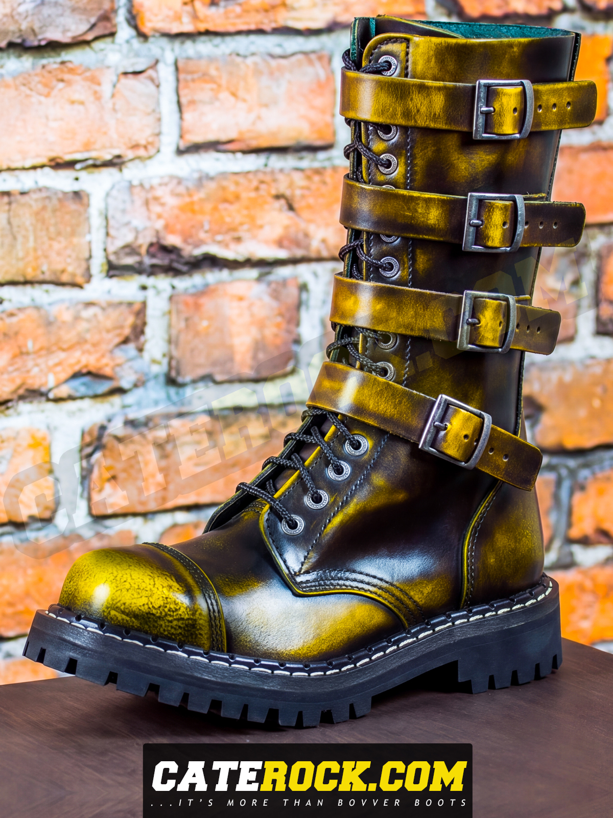 Bovver Boots 15 Eyelet + 4 Buckle (WIPED TO YELLOW)