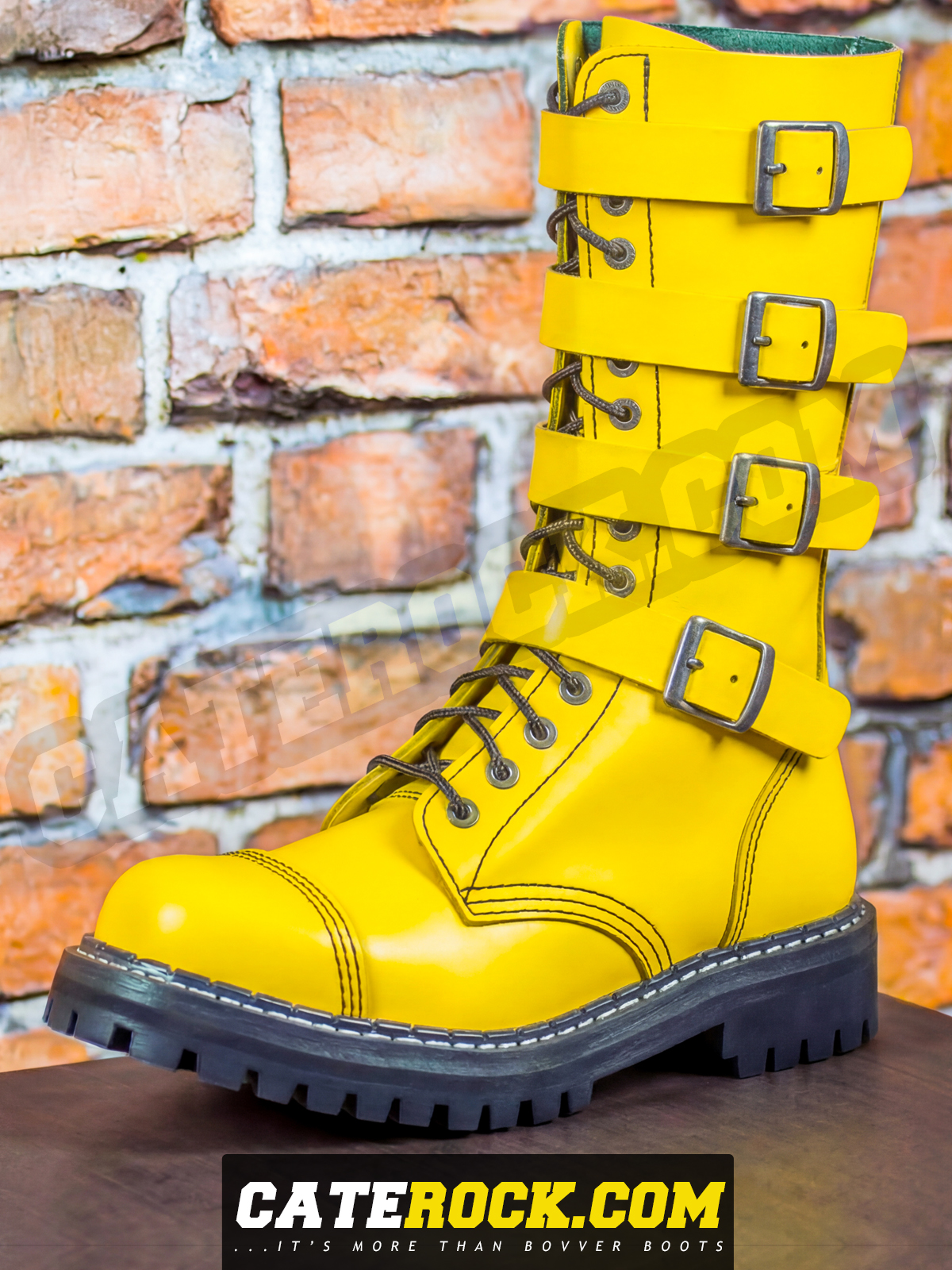 Bovver Boots 15 Eyelet + 4 Buckle (YELLOW)