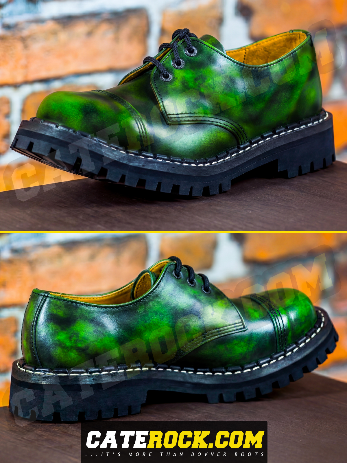 Bovver Boots 3 Eyelet (WIPED TO BRIGHT GREEN)
