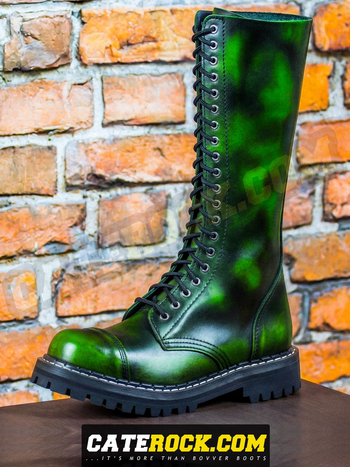 Bovver Boots 20 Eyelet (WIPED TO BRIGHT GREEN)